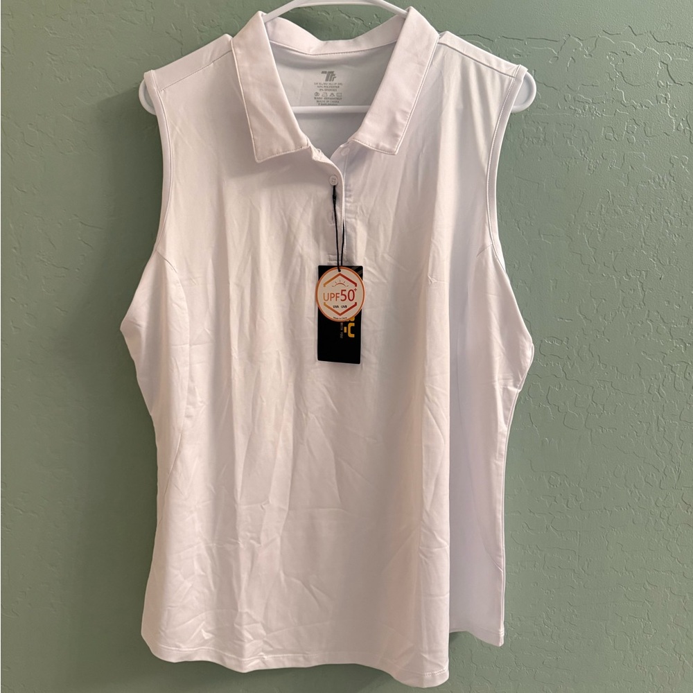 NWT TBY UPF 50+ Women's White Sleeveless White Polo Top